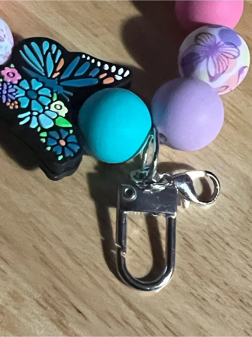 Kids Butterfly Beaded Pacifier Clip - Pink, Purple & Teal B193